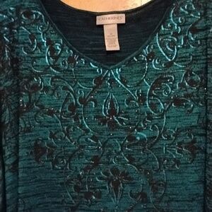 Catherine's Teal Embroidered V-Neck Tunic Top 3x Women's Plus Size